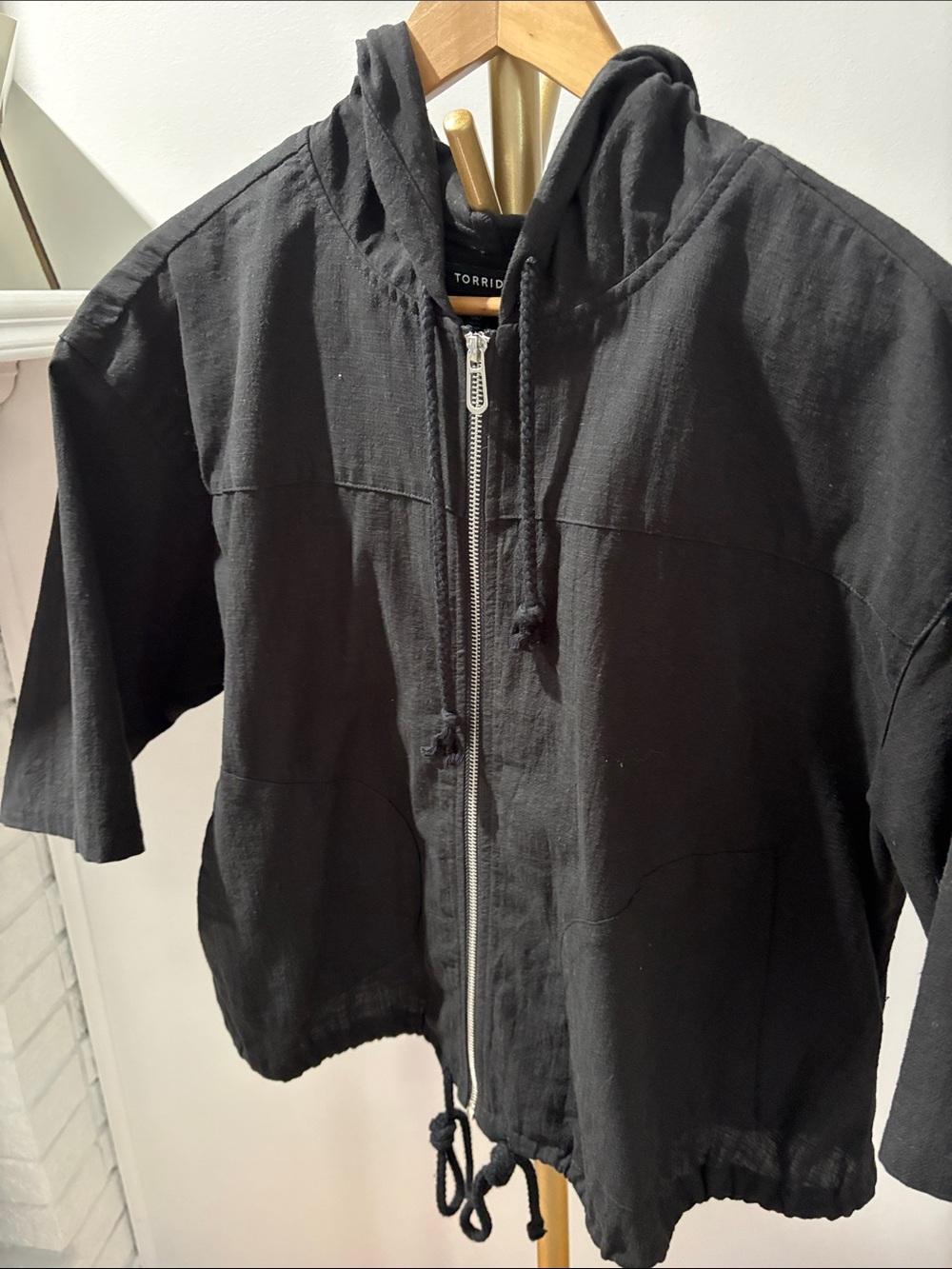 torrid Black Hooded Short-Sleeve Zip Windbreaker